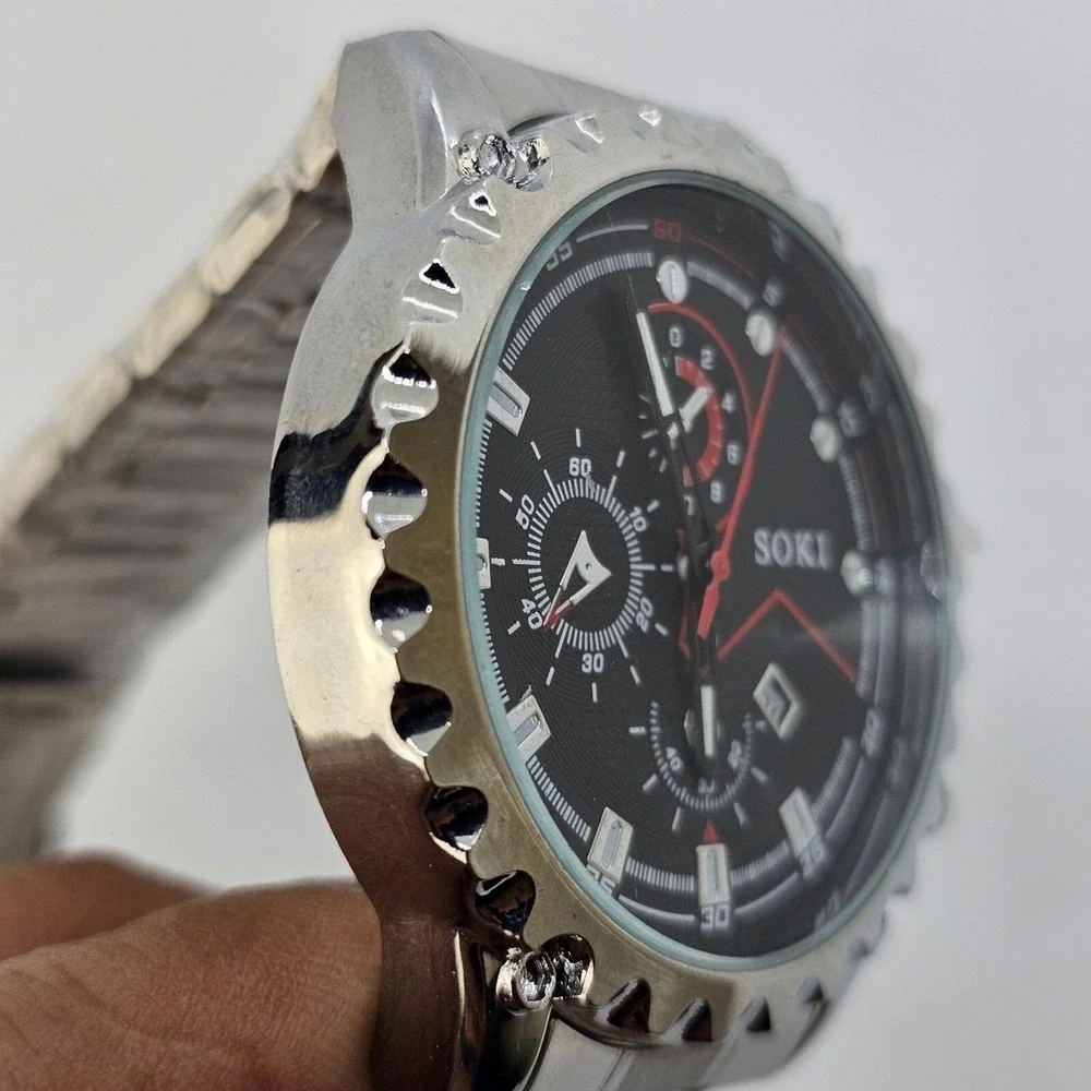 45MM Men's Watch Gray Case Black Dial‎ Date Indicator Gray Band 8